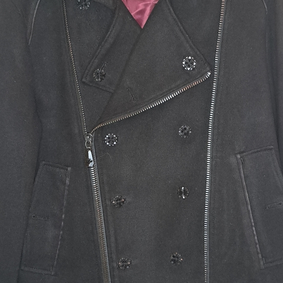 Affliction Vintage Black Pea Coat Punk Goth Men's Large Just PU From Dry Cleaner - Picture 3 of 16